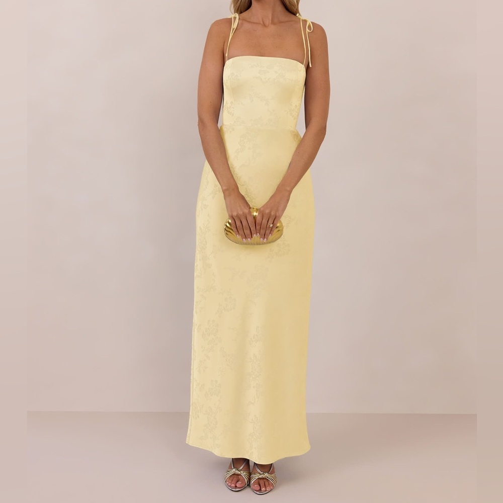 Park & Fifth Pale Yellow Maxi Dress with Tie Straps